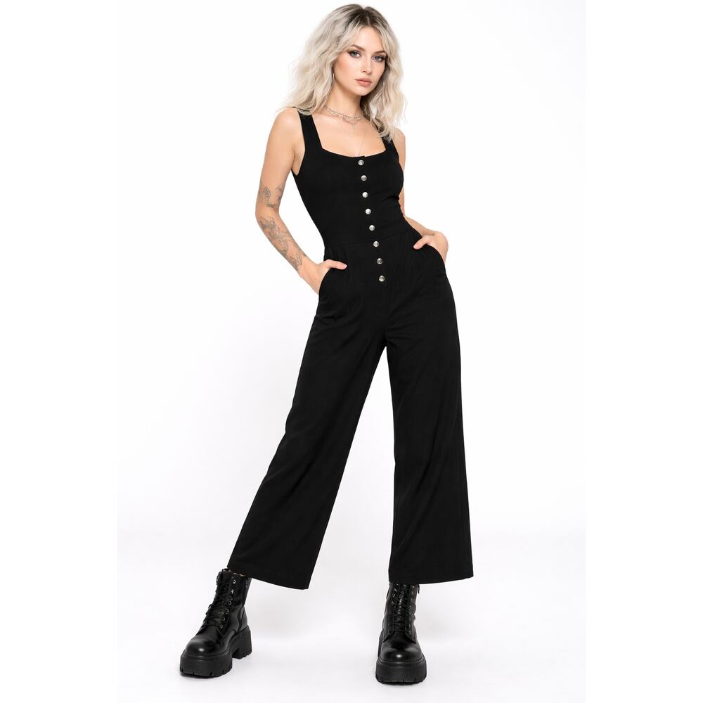 Disturbia Black Button-Front Wide-Leg Jumpsuit
